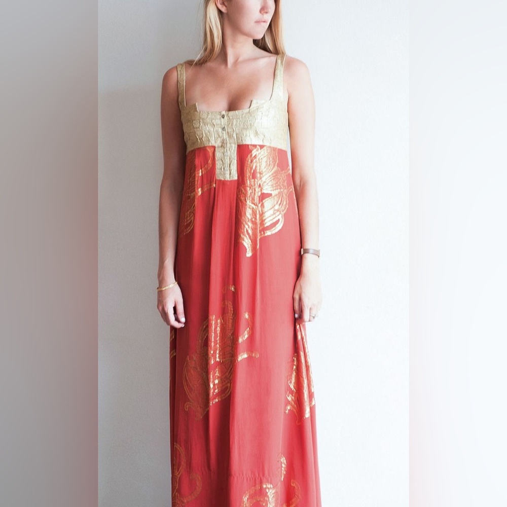 Nicole Miller Collection Orange and Gold Strapless Dress